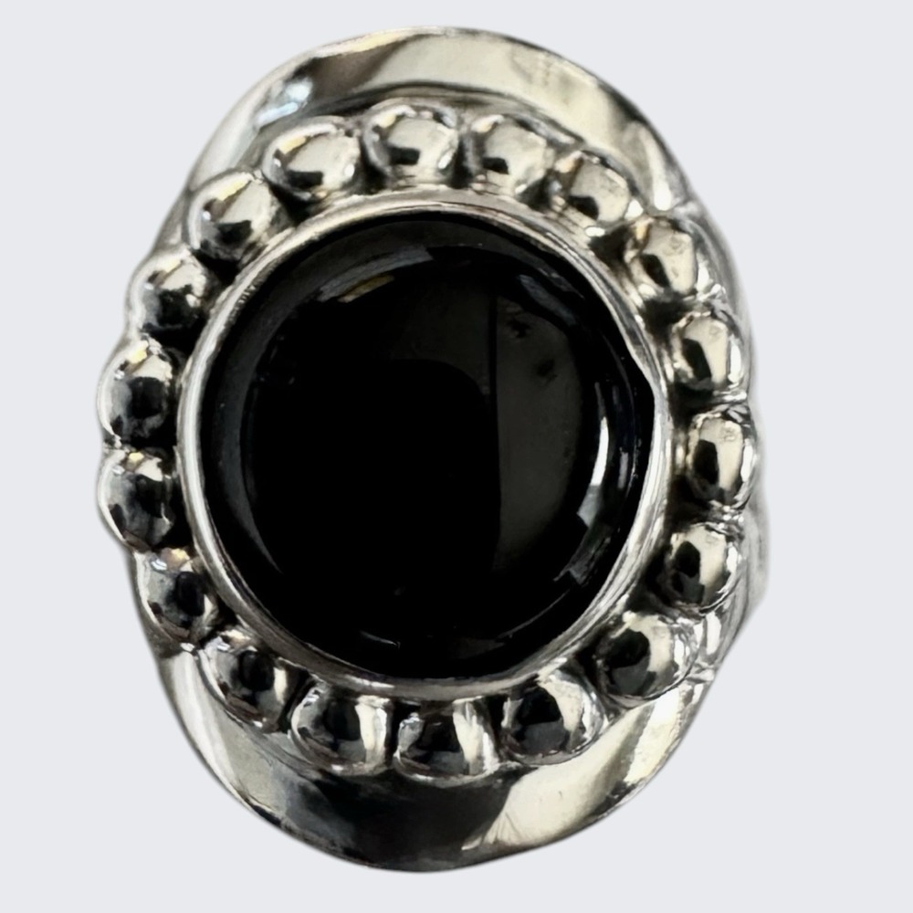 Onyx Ring Sterling Silver Southwestern Mexico ATI Size 6 Vintage